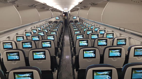 The A321neo’s economy seats feature inflight entertainment along with free Wi-Fi for all passengers