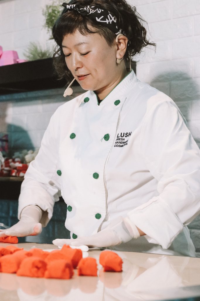 Lush Compounder Azusa Nakajima demonstrates how to make handmade bubble bars for the holidays